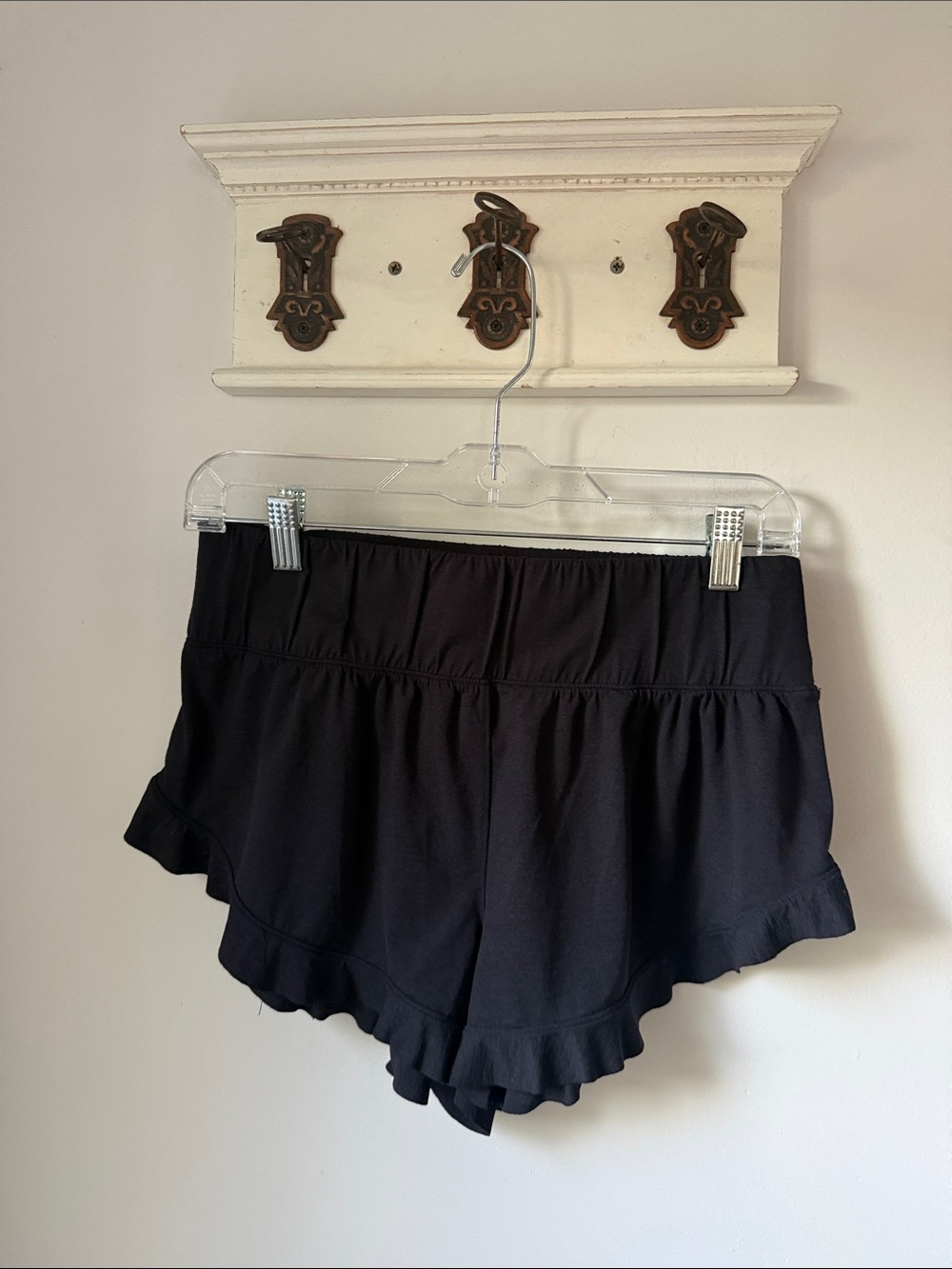 Free People Ruffle Hem Shorts - Black Ruffle Trim Knit Soft High rise
